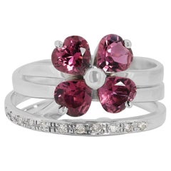 Beautiful 1 carat Tourmaline Flower Ring with Natural Diamonds in 18K White Gold