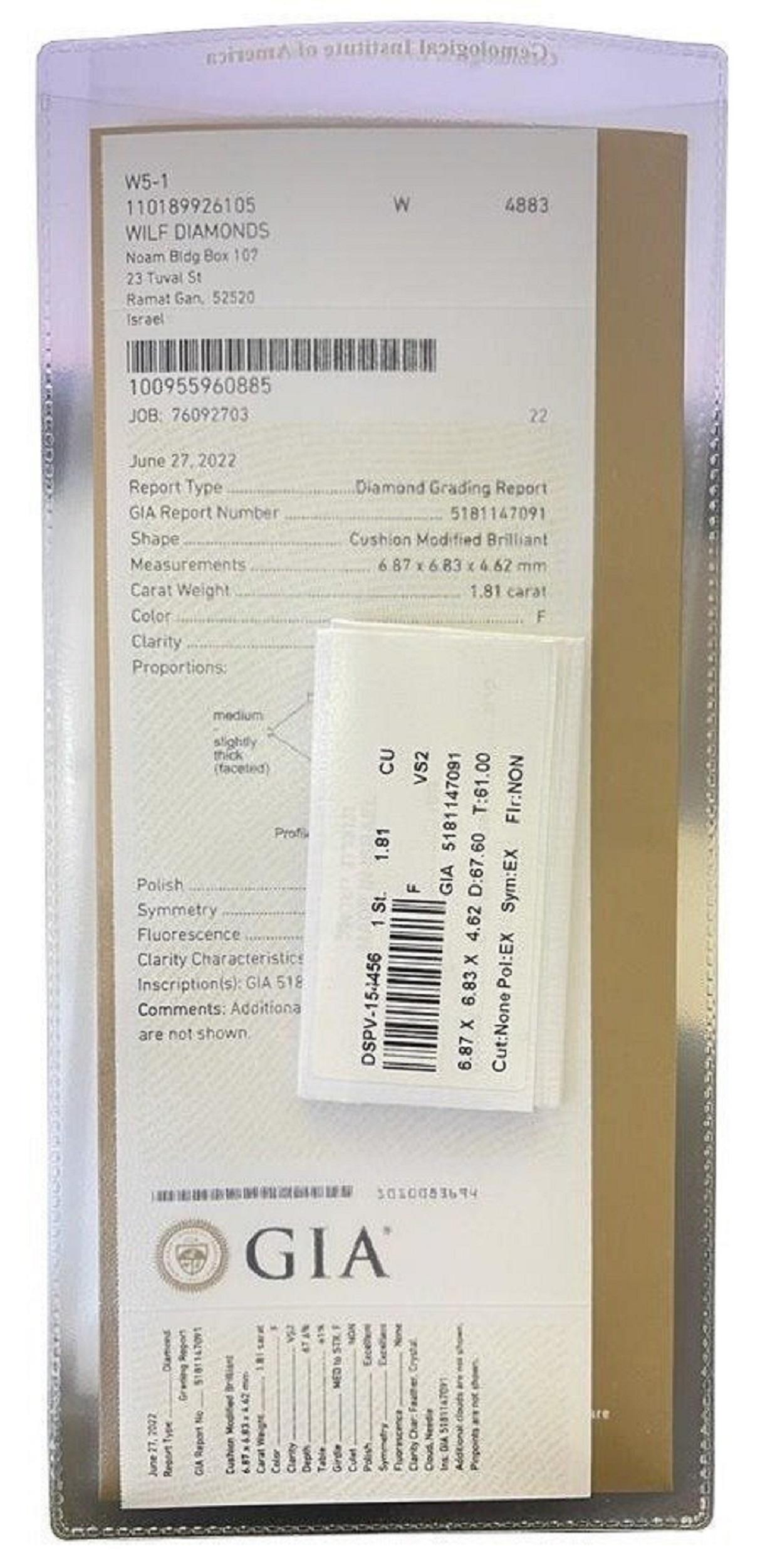 Precioso Diamante Natural de 1,81 ct - Certificado GIA en Nuevo estado para la venta en רמת גן, IL