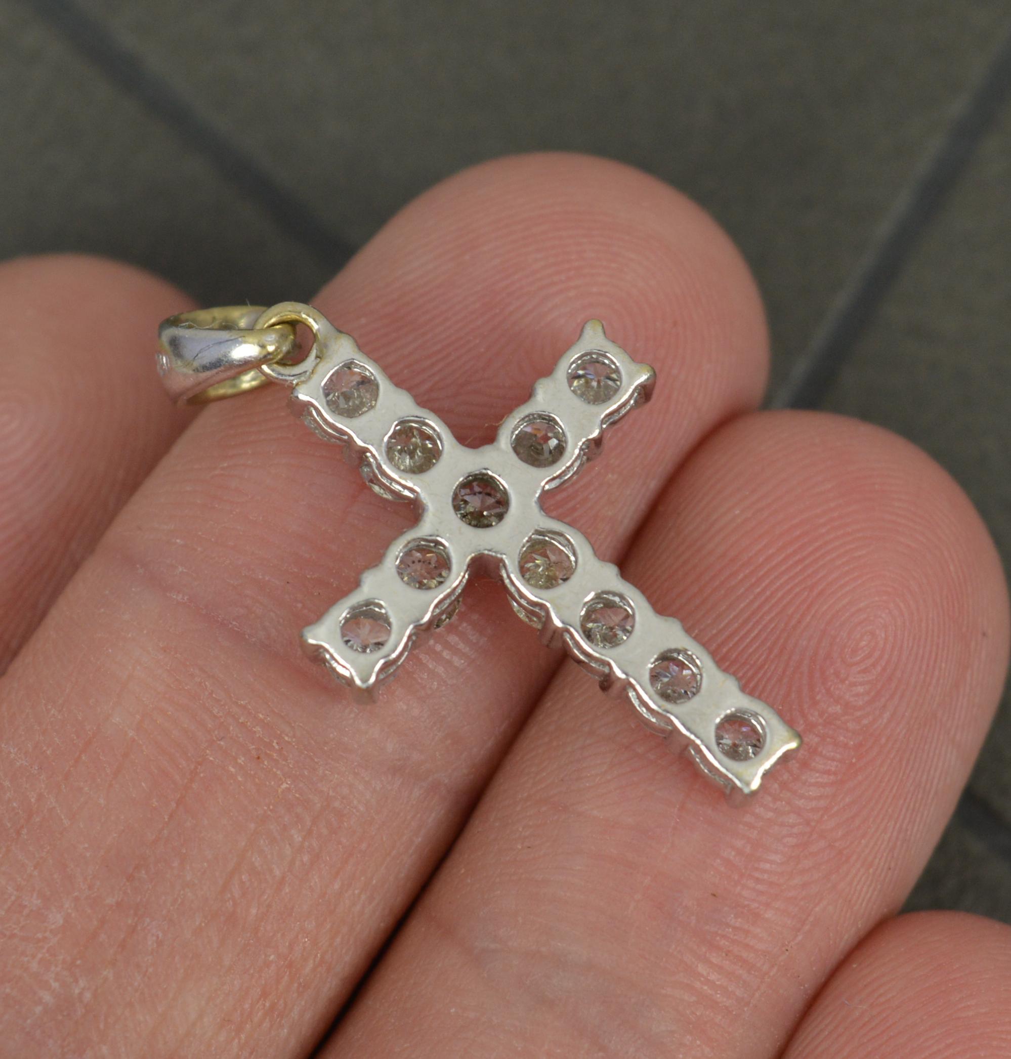 Beautiful 1.00 Carat Diamond and 18 Carat White Gold Cross Pendant In Excellent Condition For Sale In St Helens, GB