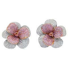 Beautiful 10.23ct Sapphires and Diamonds Flower-Shaped Earrings