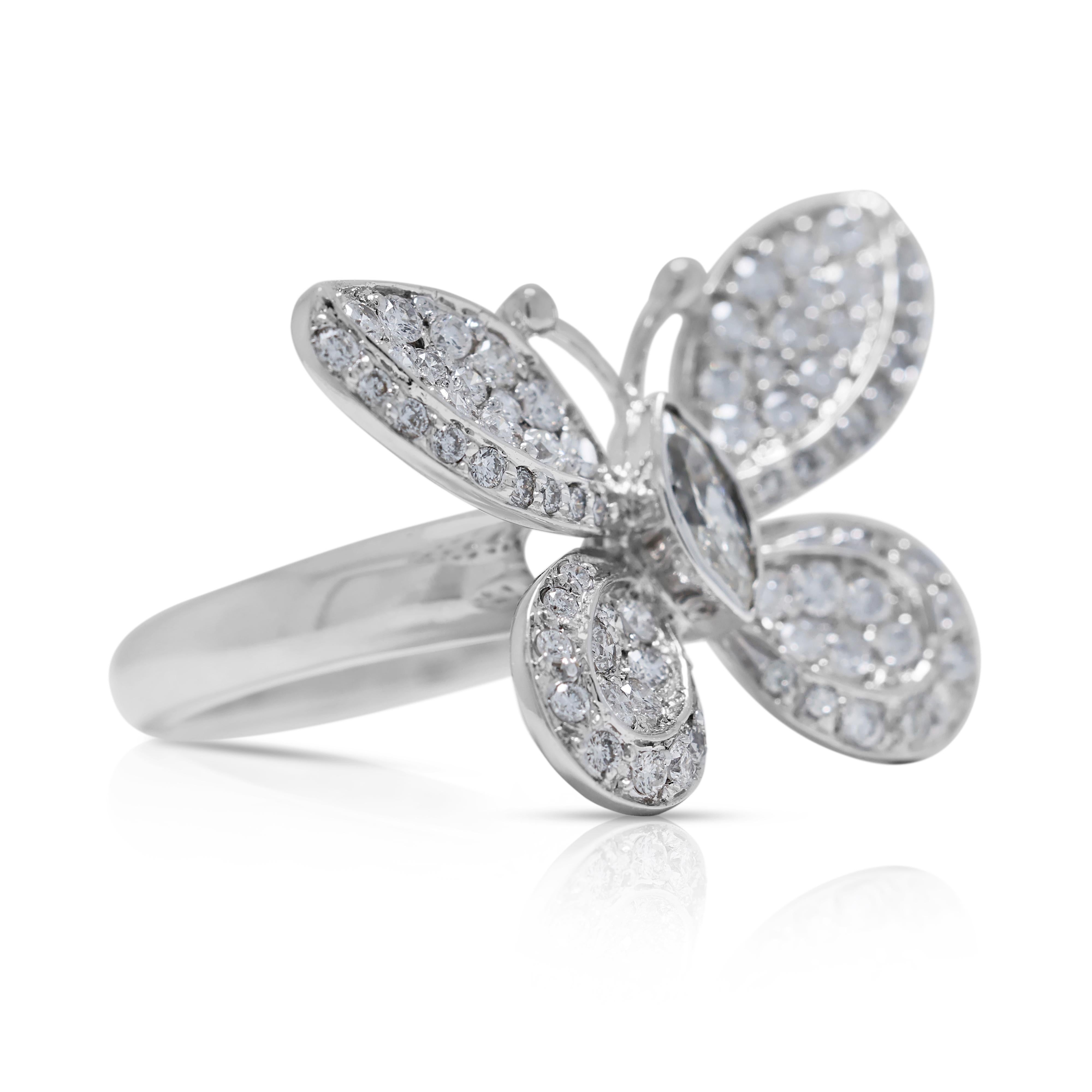 Marquise Cut Beautiful 1.05ct Butterfly Design Diamond Ring in 18K White Gold For Sale