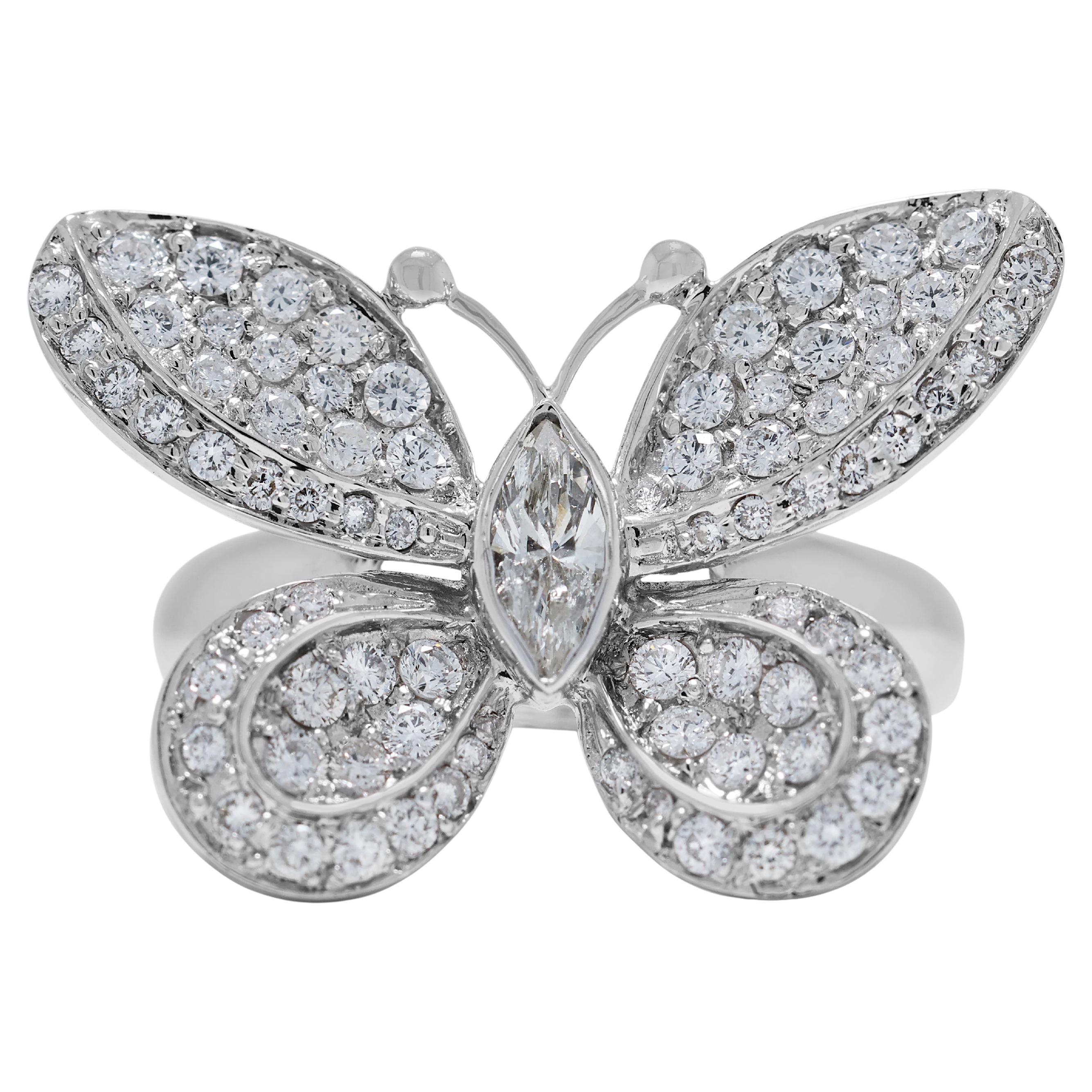 Beautiful 1.05ct Butterfly Design Diamond Ring in 18K White Gold