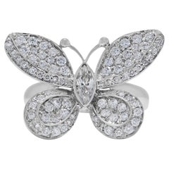Beautiful 1.05ct Butterfly Design Diamond Ring in 18K White Gold