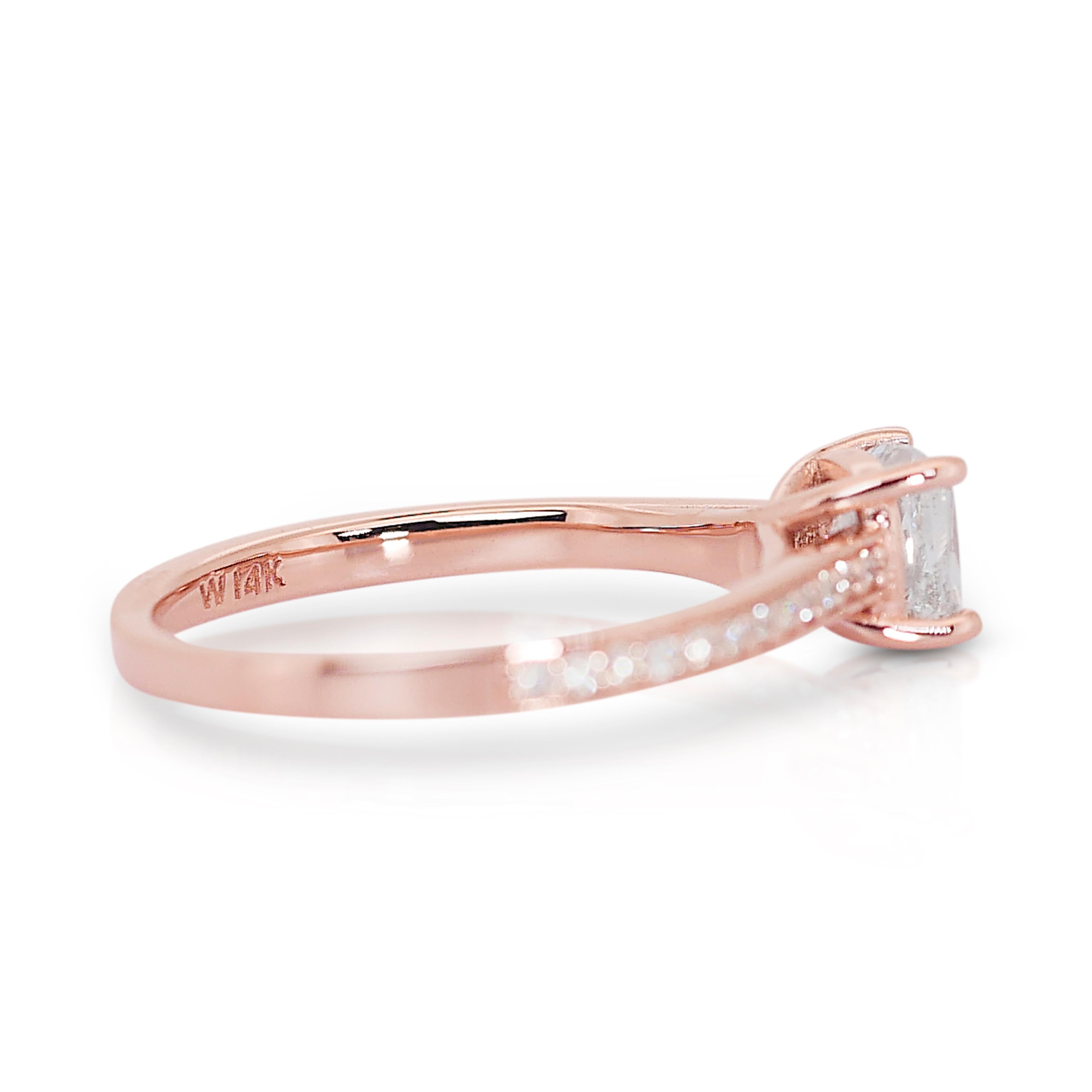 Cushion Cut Beautiful 1.17ct Diamonds Pave Ring in 14k Rose Gold - GIA Certified