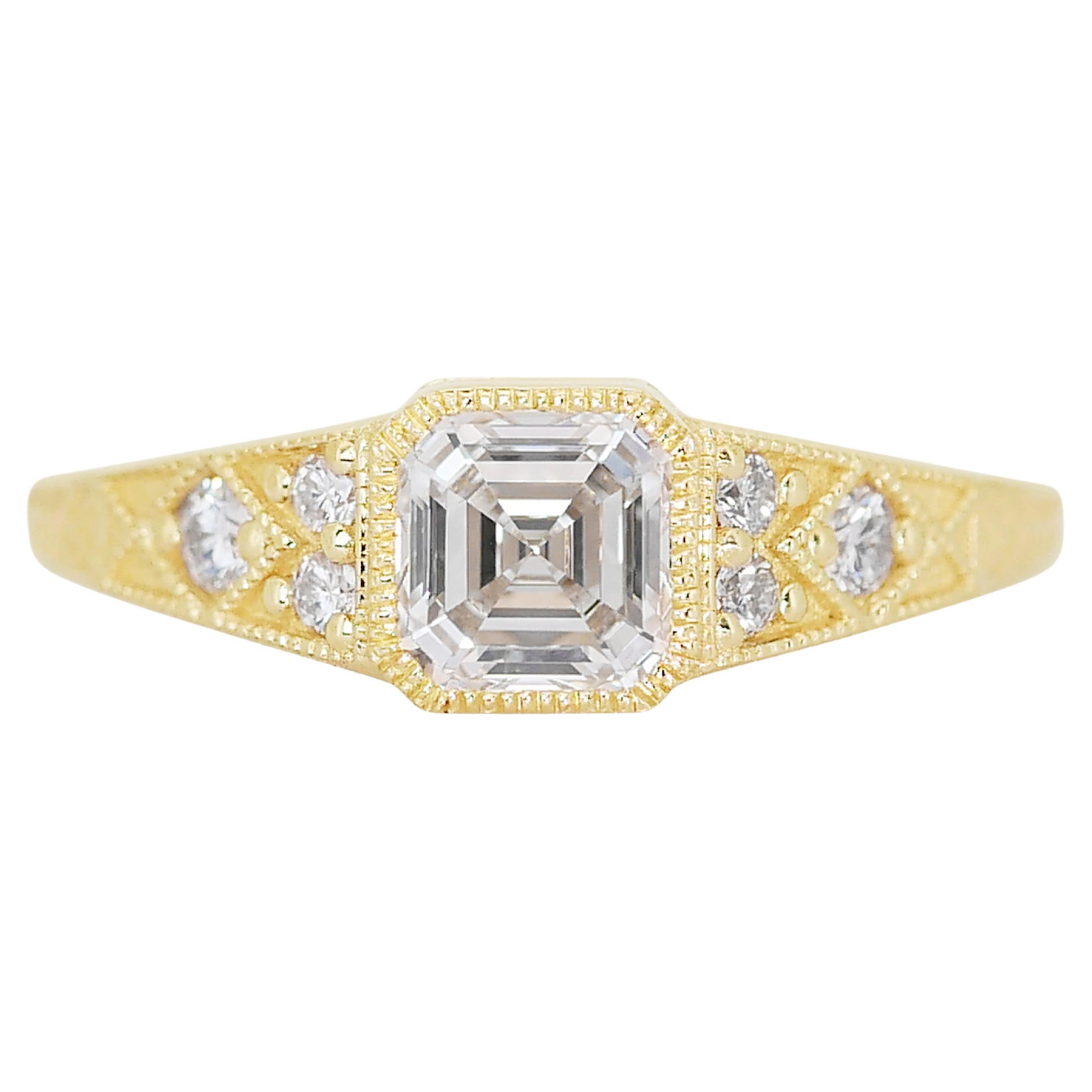Beautiful 1.17ct Diamonds Pave Ring in 18k Yellow Gold - GIA Certified For Sale