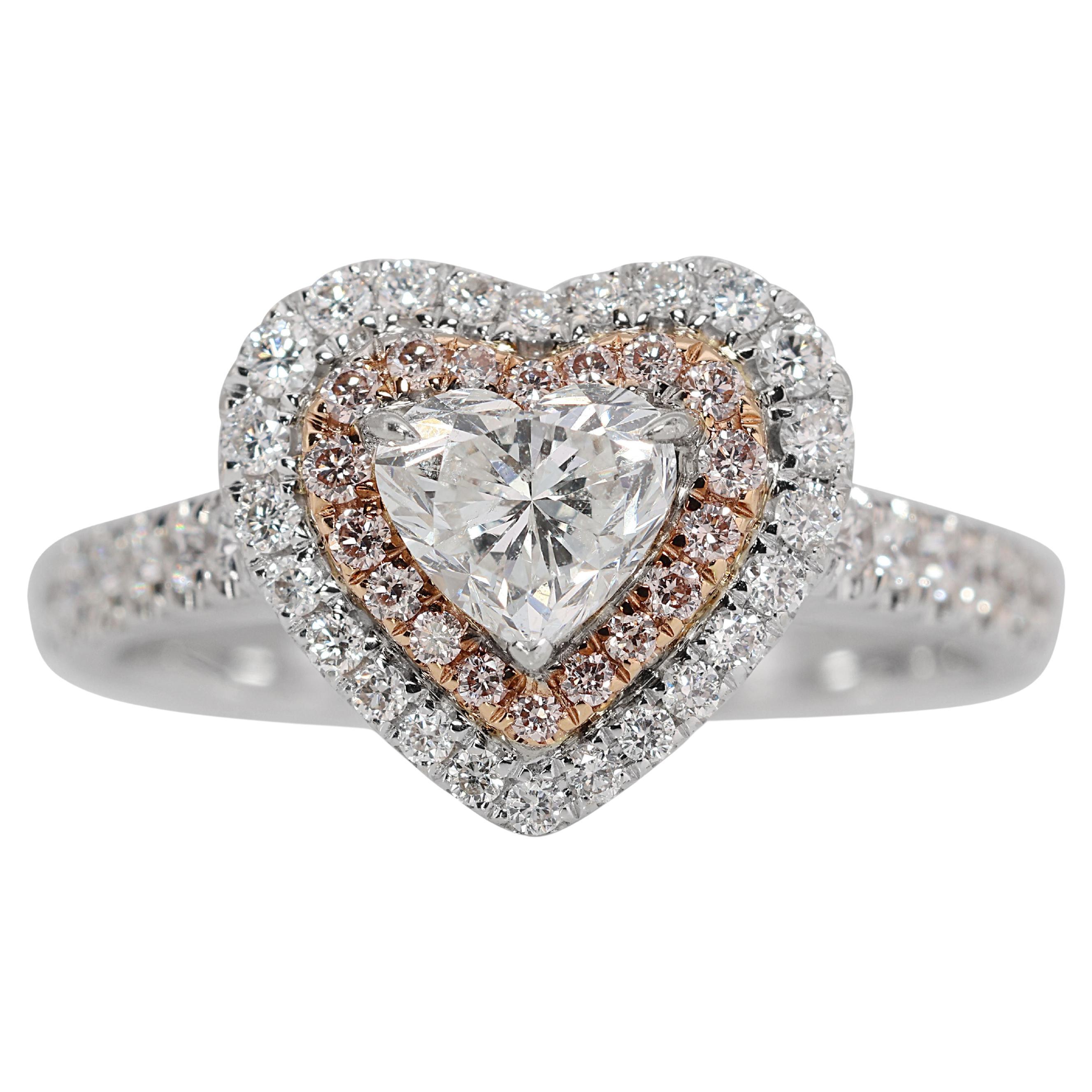 Beautiful 1.19ct Heart-shaped Diamond Ring in 18K White Gold For Sale