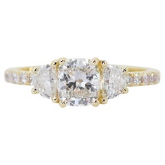 Beautiful 1.22ct Diamonds 3-Stone Ring in 18k Yellow Gold - GIA Certified