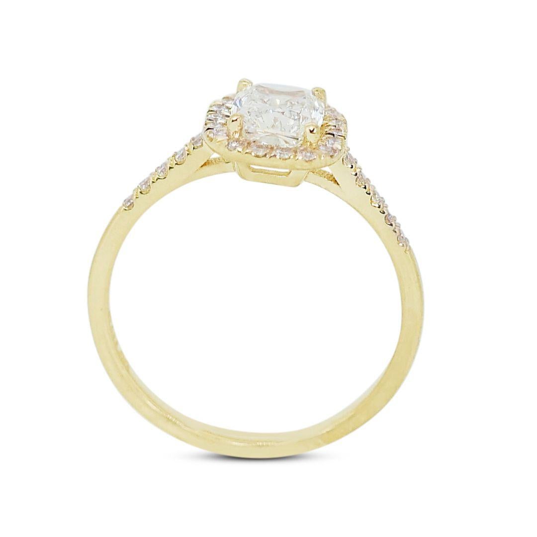 Magnifique bague halo de diamants 1,22 carat en or jaune 18 carats, certifiée GIA en vente 3