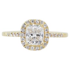 Magnifique bague halo de diamants 1,22 carat en or jaune 18 carats, certifiée GIA