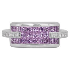 Beautiful 1.38ct Sapphires and Diamonds Pave Ring in 18k White Gold