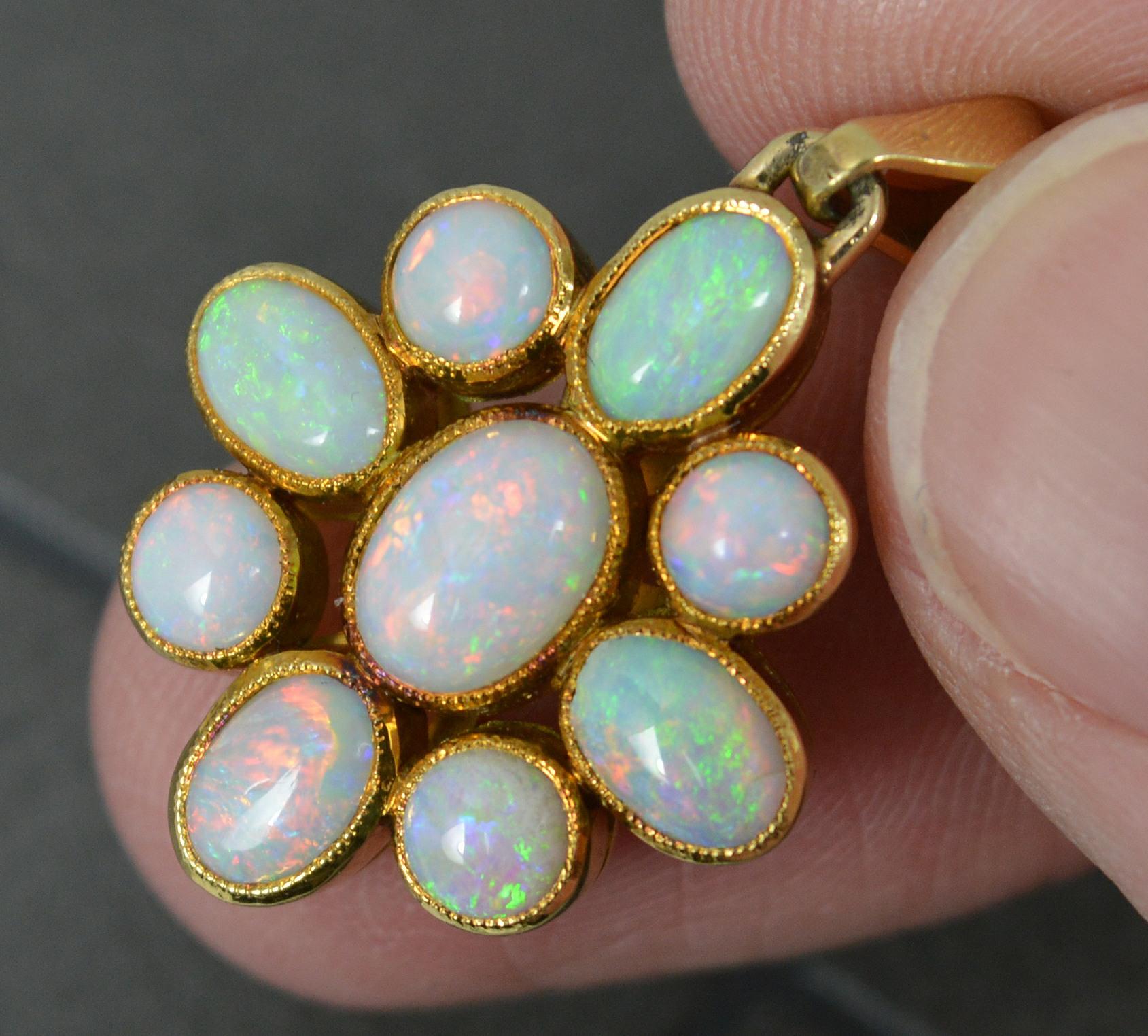 Edwardian Beautiful 14 Carat Gold and Colourful Natural Opal Pendant