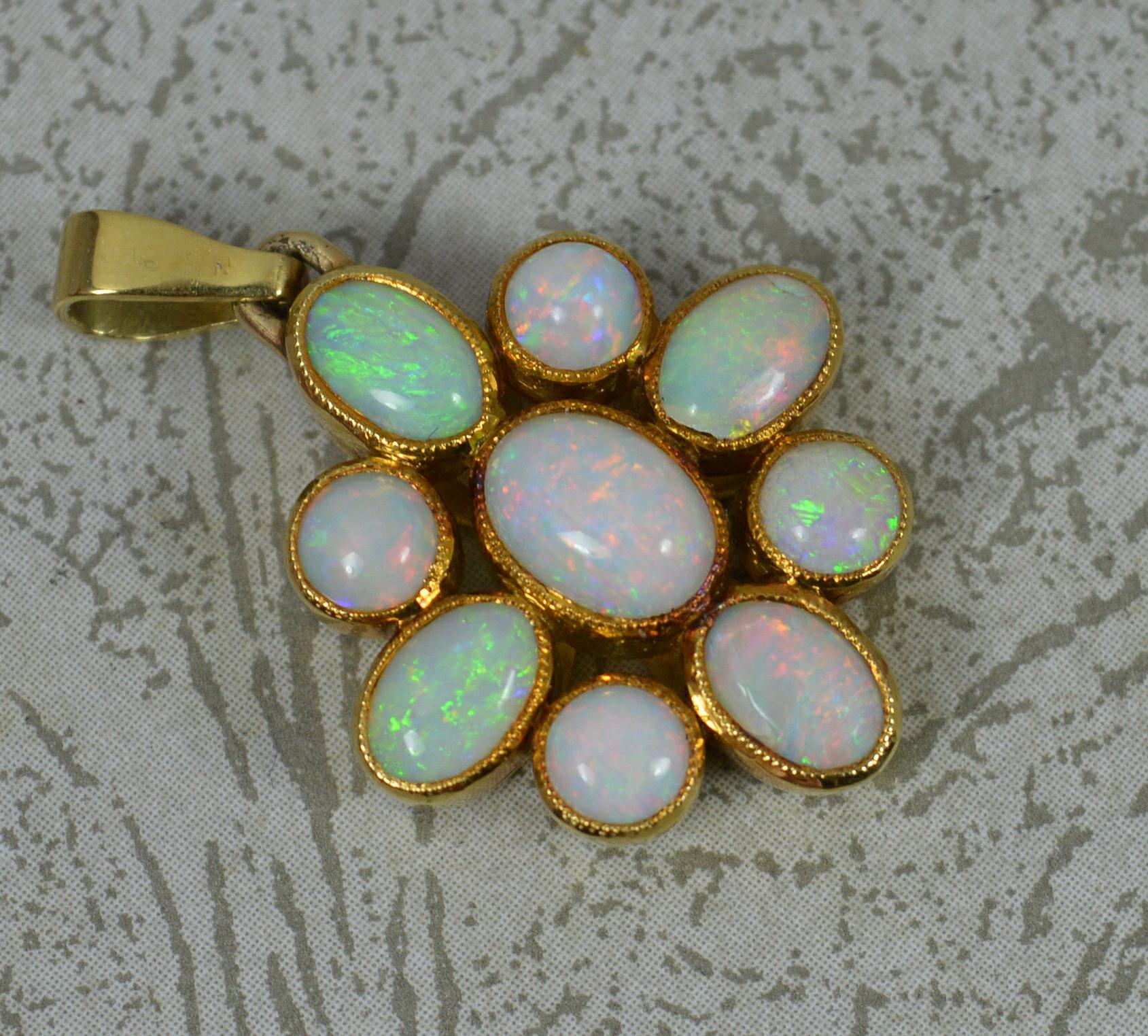 Women's Beautiful 14 Carat Gold and Colourful Natural Opal Pendant