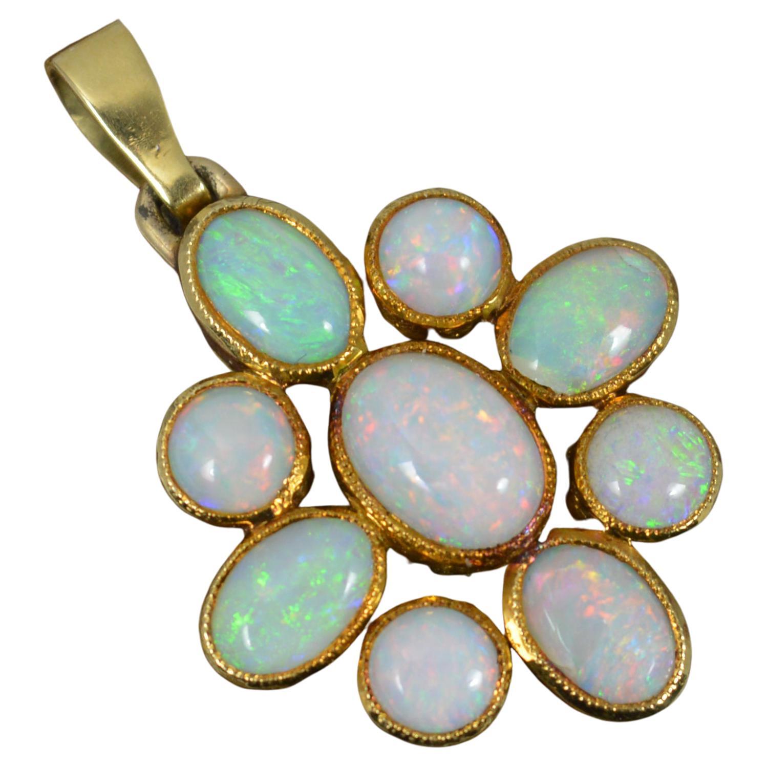 Beautiful 14 Carat Gold and Colourful Natural Opal Pendant