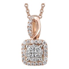 Beautiful 14 Karat Pink Gold and Diamond Square Pendant for Necklace