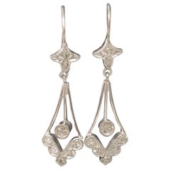 Beautiful 14 Karat White Gold Diamond "Art Deco Style" Earrings
