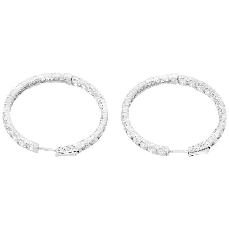 Beautiful 14 Karat White Gold Inside Out Diamond Hoop Earrings Beautiful 14 Karat White Gold Inside Out Diamond Hoop Earrings