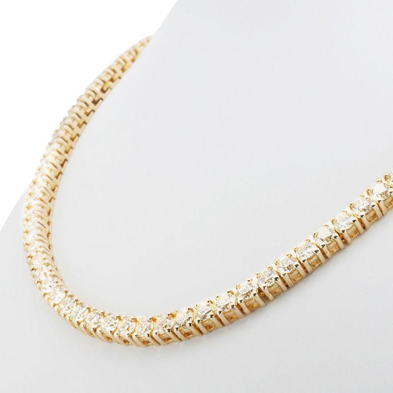 Round Cut Beautiful 14 Yellow Gold Tennis Necklace with 25 Ct Natural Diamonds