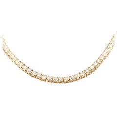 Beautiful 14 Yellow Gold Tennis Necklace with 25 Ct Natural Diamonds