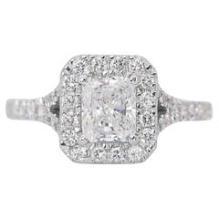 Beautiful 1.45ct Diamonds Halo Ring in 18k White Gold - GIA Certified