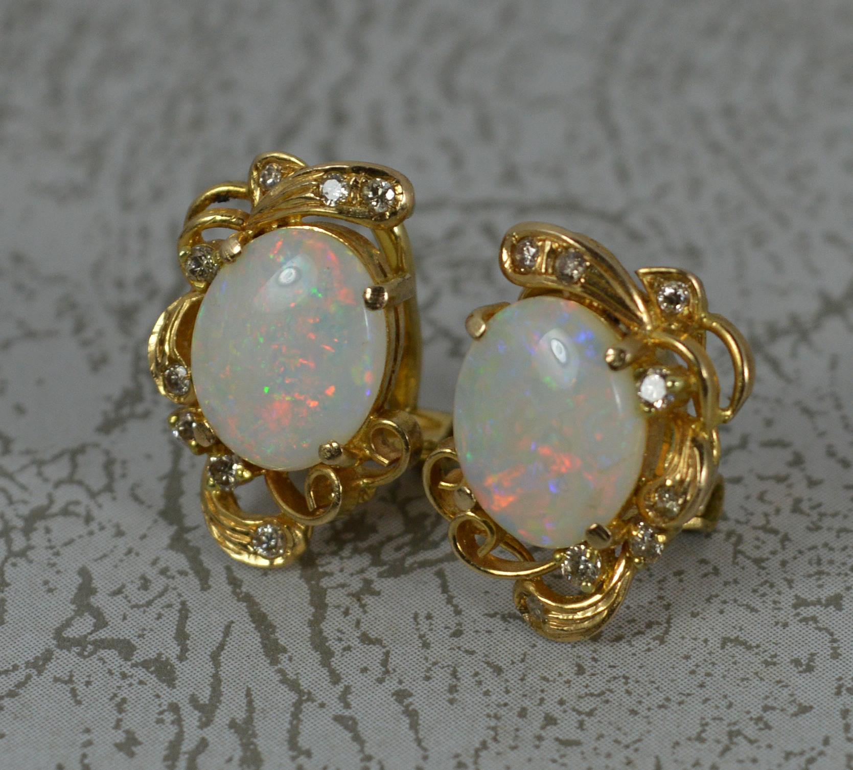 Beautiful 14ct Gold Natural Opal and Diamond Clip On Earrings 4