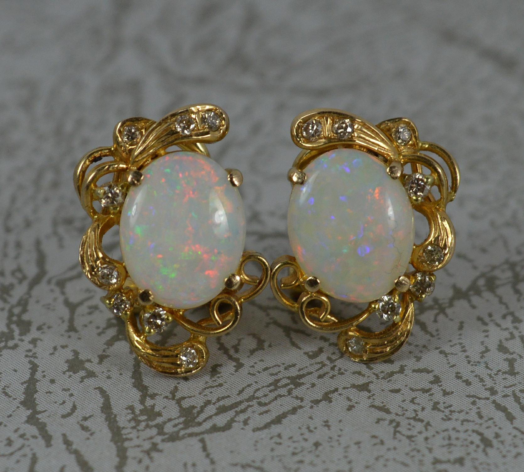 Beautiful 14ct Gold Natural Opal and Diamond Clip On Earrings 5