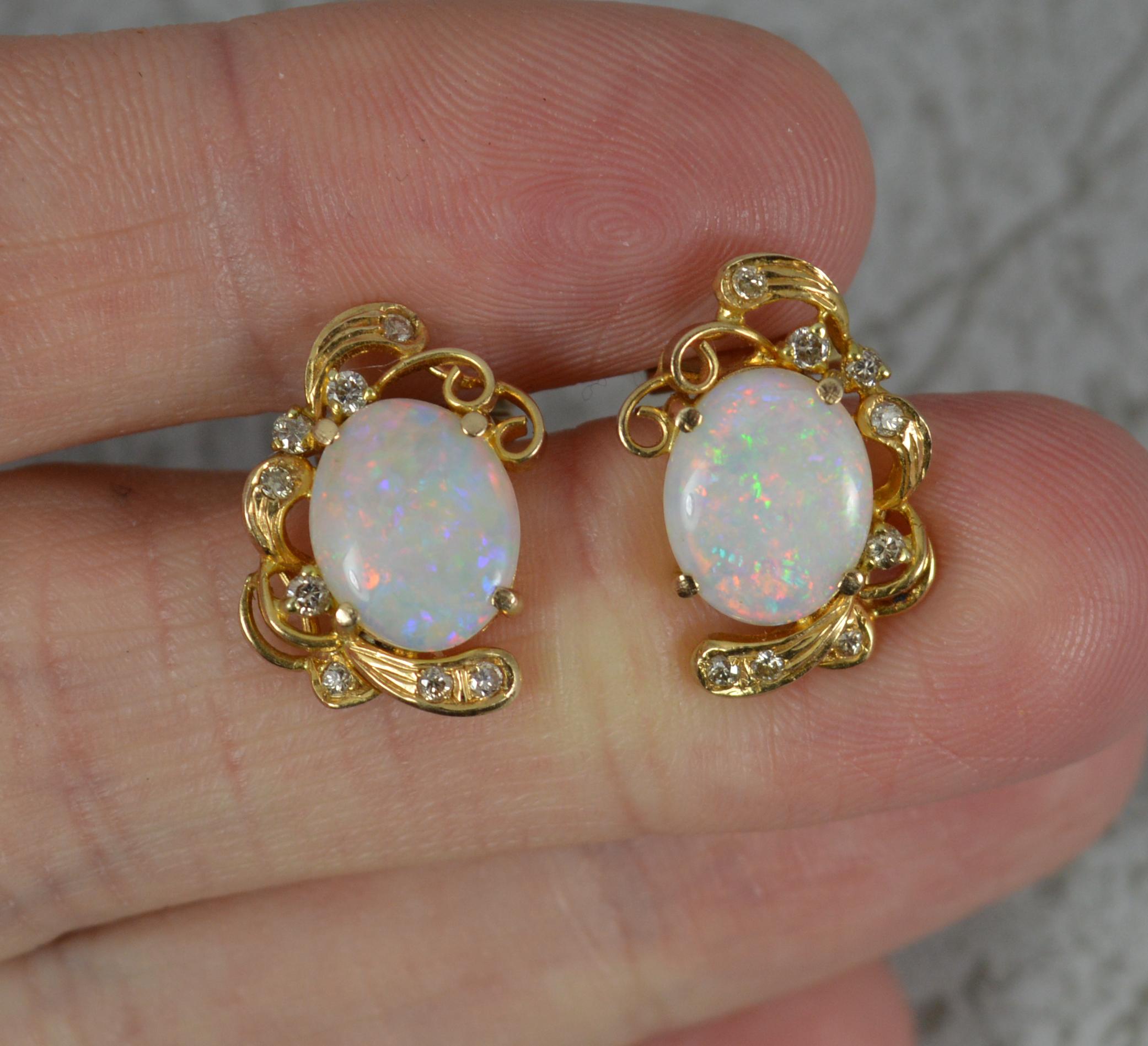 Oval Cut Beautiful 14ct Gold Natural Opal and Diamond Clip On Earrings