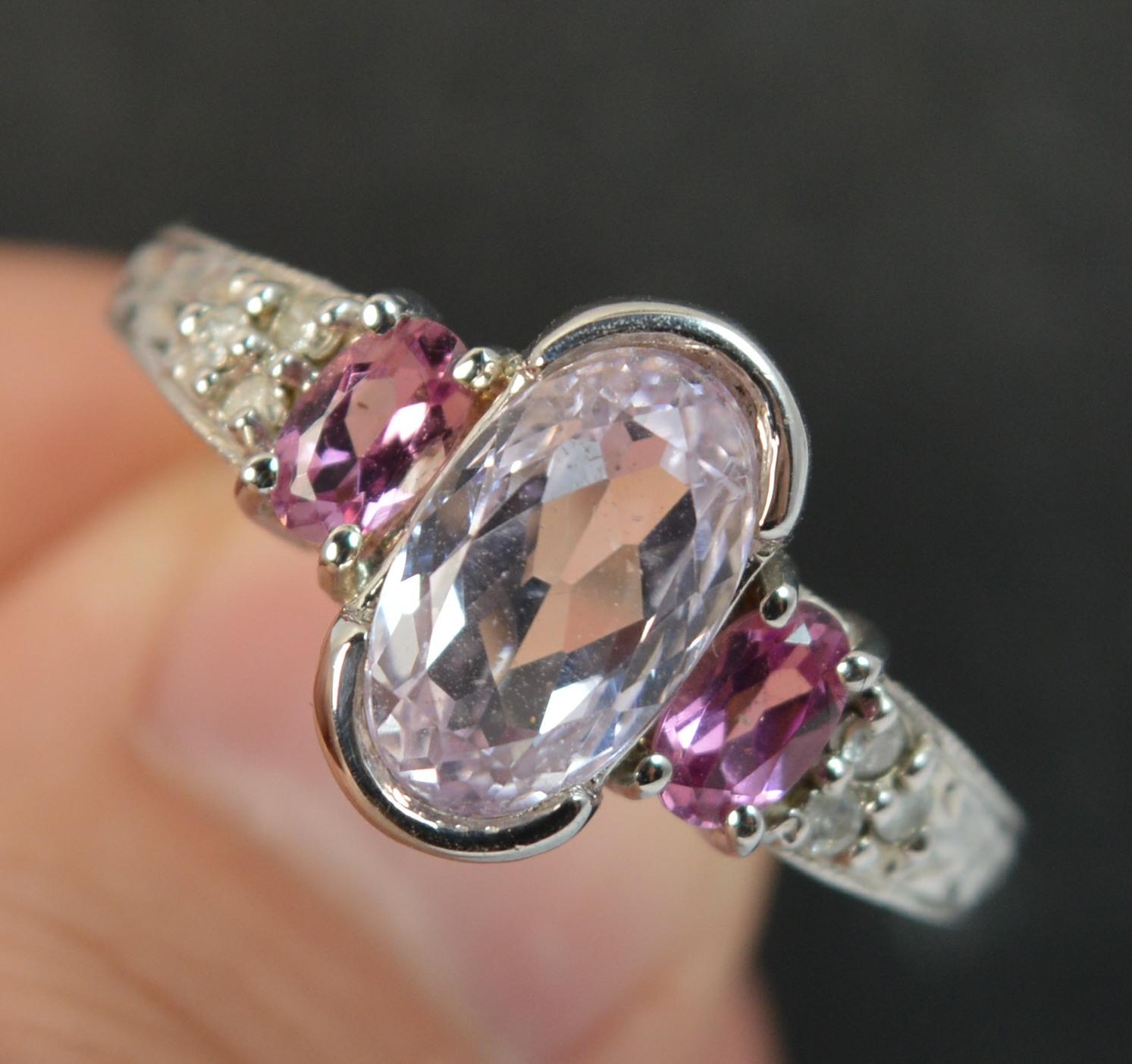 Women's Beautiful 14 Carat White Gold Kunzite Tourmaine and Diamond Ring