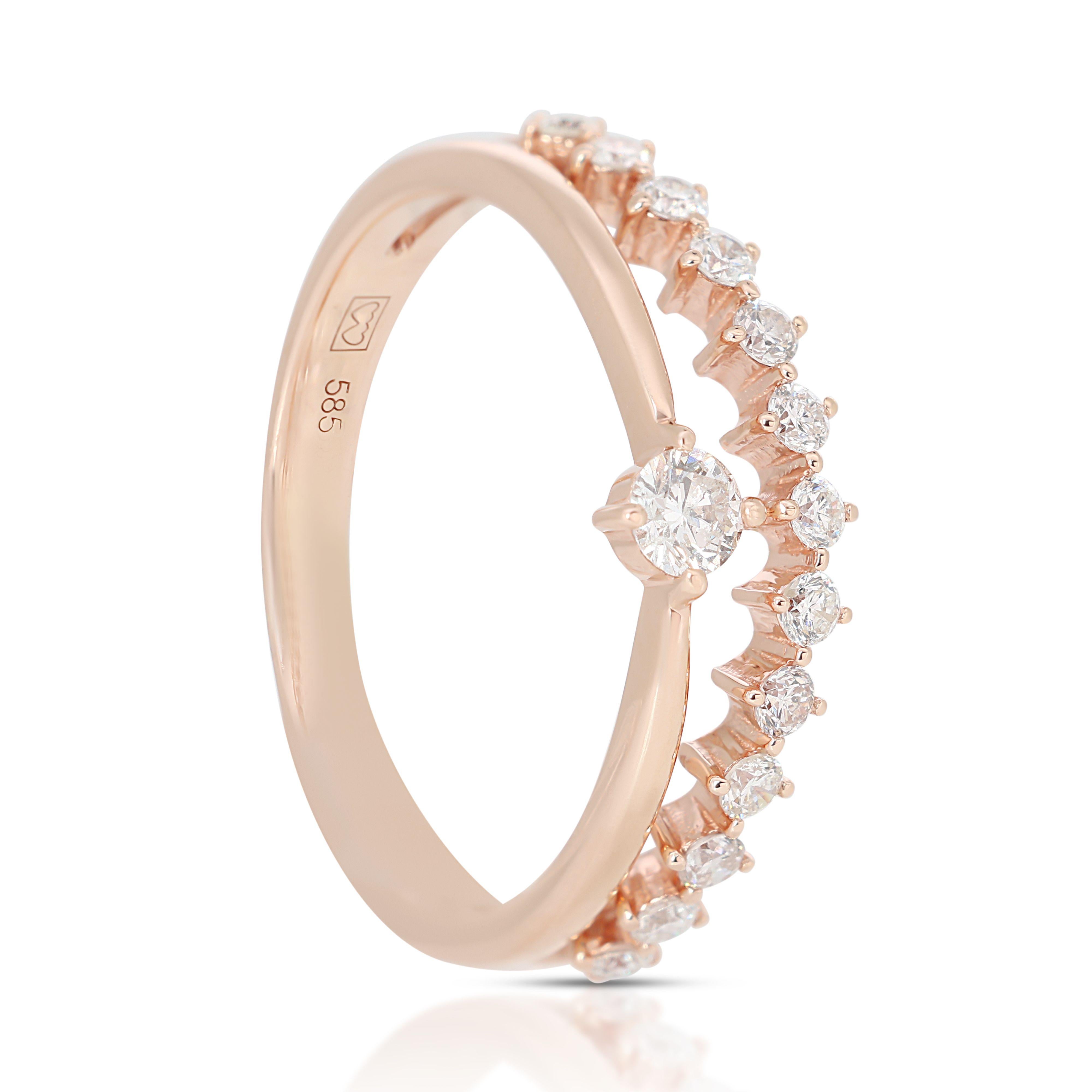 Beautiful 14k Rose Gold Crown Ring with 0.17 Ct Natural Diamonds For Sale 2
