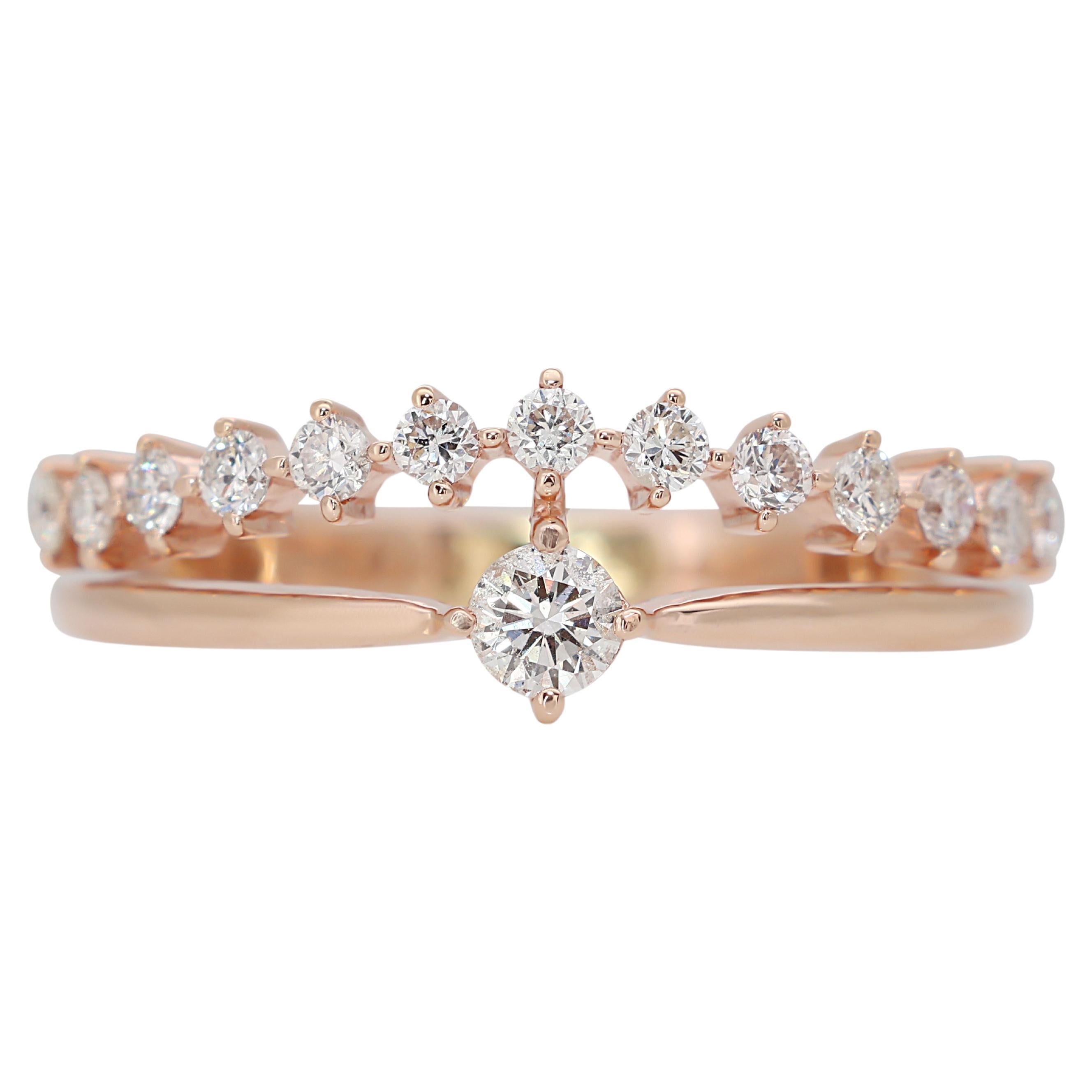 Beautiful 14k Rose Gold Crown Ring with 0.17 Ct Natural Diamonds For Sale