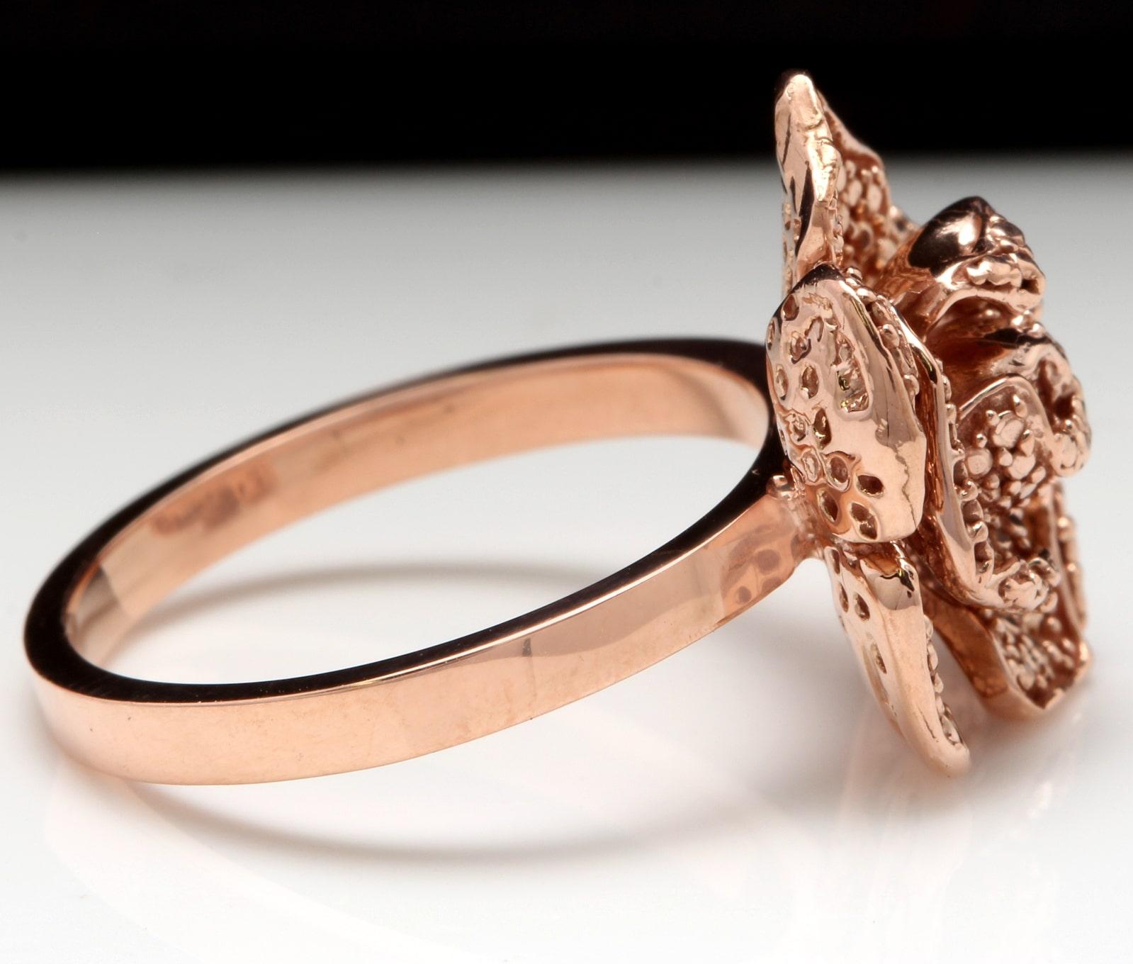 Rose Cut Beautiful 14K Solid Rose Gold Flower Ring For Sale