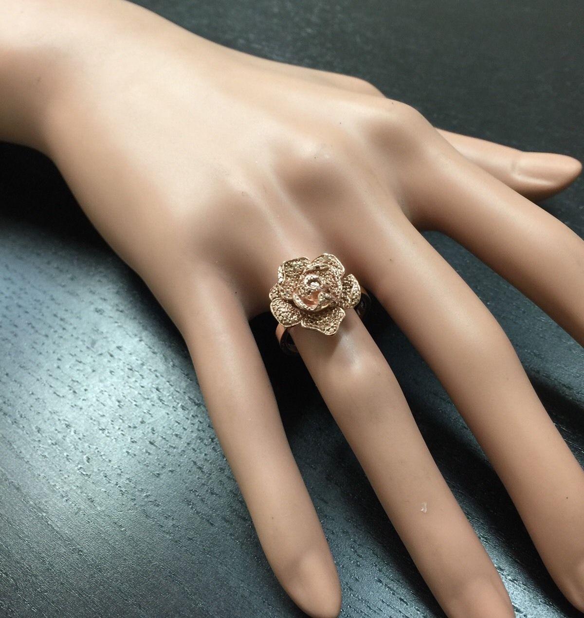 Beautiful 14K Solid Rose Gold Flower Ring For Sale 2