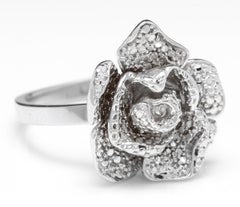 Beautiful 14K Solid White Gold Flower Ring