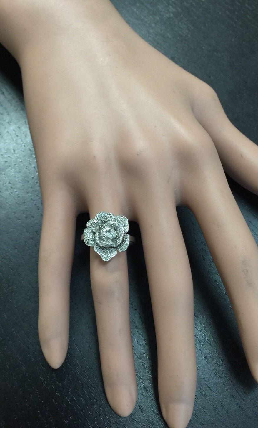 Beautiful 14K Solid White Gold Flower Ring For Sale 2