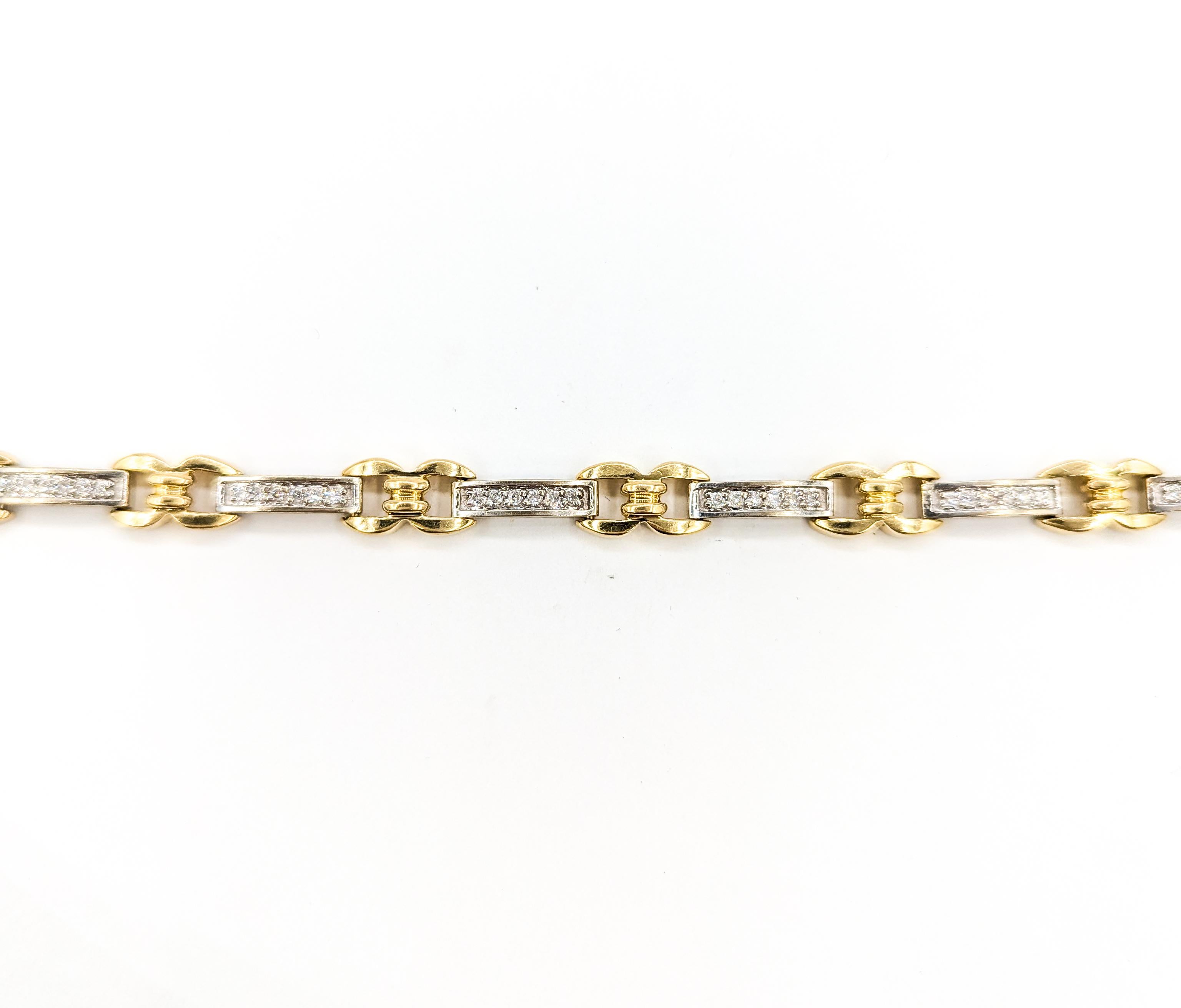 Beautiful 14k Two-Tone Diamond Tennis Bracelet In Excellent Condition For Sale In Bloomington, MN