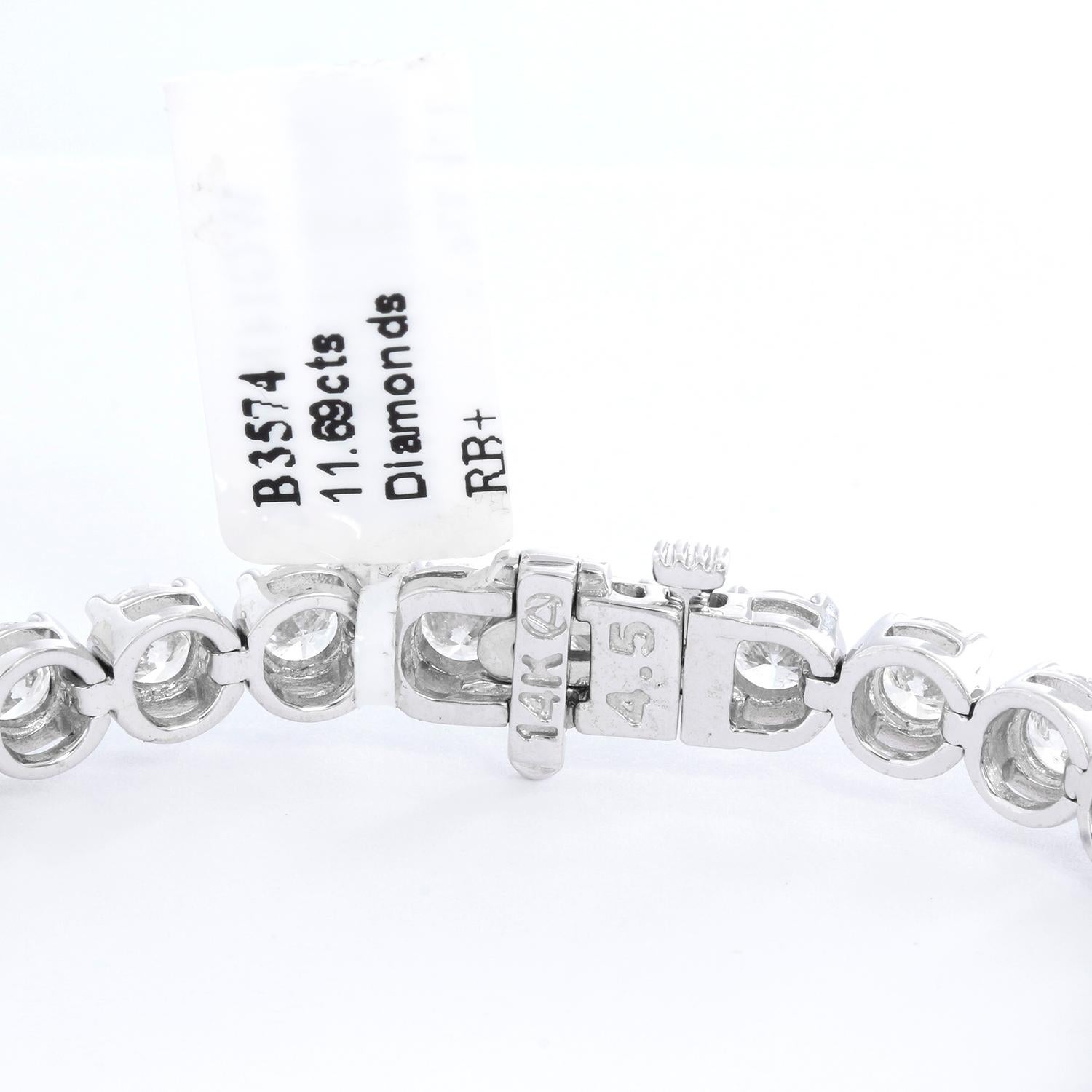 Beautiful 14k White Gold and 11.69 ct. Diamond Tennis Bracelet - This beautiful bracelet features 11.69 carats of round brilliant cut diamonds (GH color, SI2-SI3 clarity) set in 14k white gold. Bracelet measures apx. 7-inches in length. Total weight