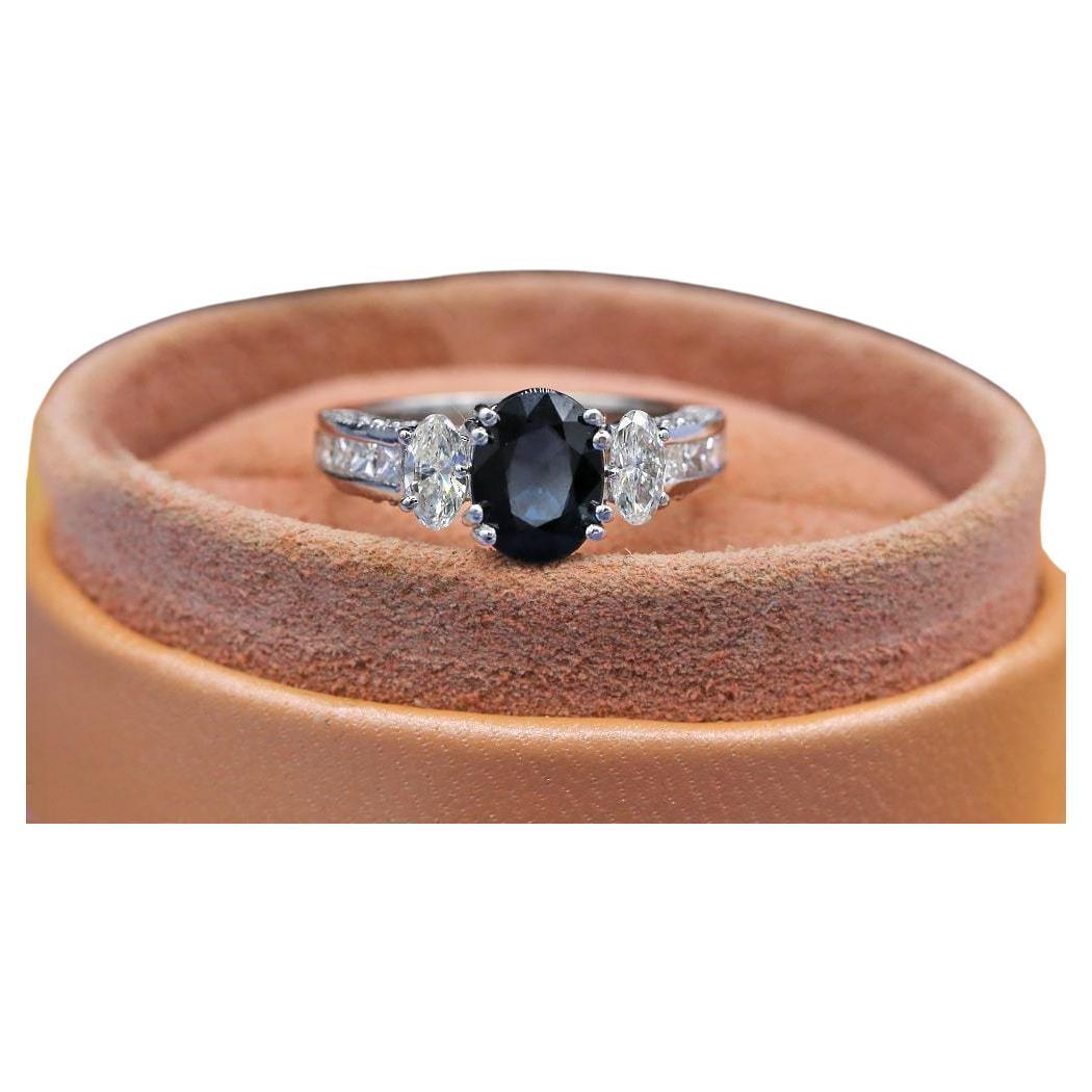 For Sale:  Beautiful 14k White Gold Engagement Ring Features 2.00ct Black Sapphire and 1.25