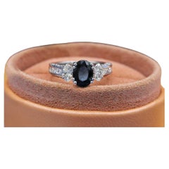 Beautiful 14k White Gold Engagement Ring Features 2.00ct Black Sapphire and 1.25