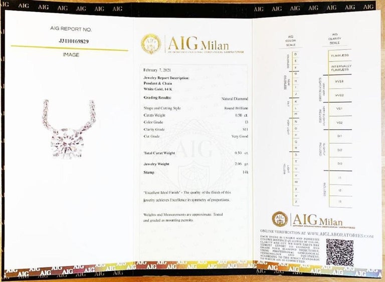 Beautiful 14K White Gold Necklace with 0 24 Ct Natural Diamond AIG