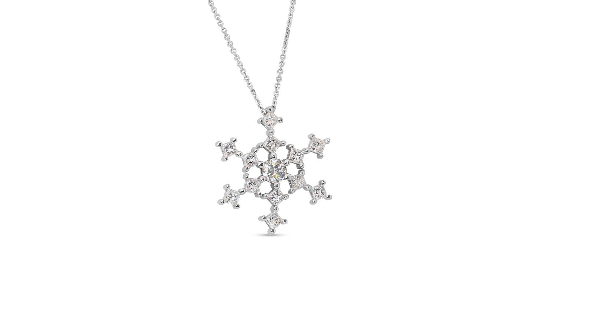 Beautiful 14k White Gold Snowflake Necklace 0.87 Ct Natural Diamonds IGI Cert 1
