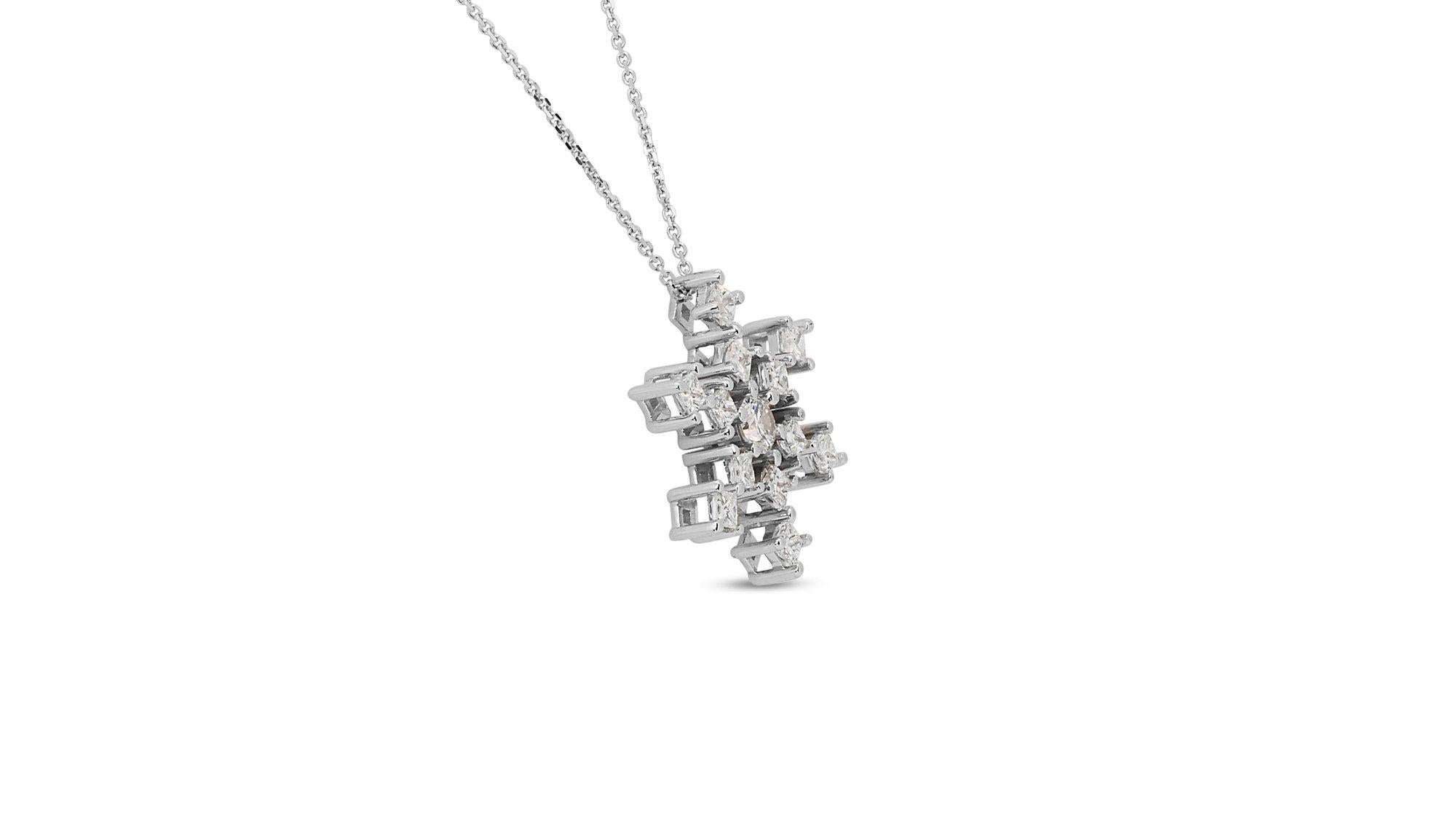 Beautiful 14k White Gold Snowflake Necklace 0.87 Ct Natural Diamonds IGI Cert 2