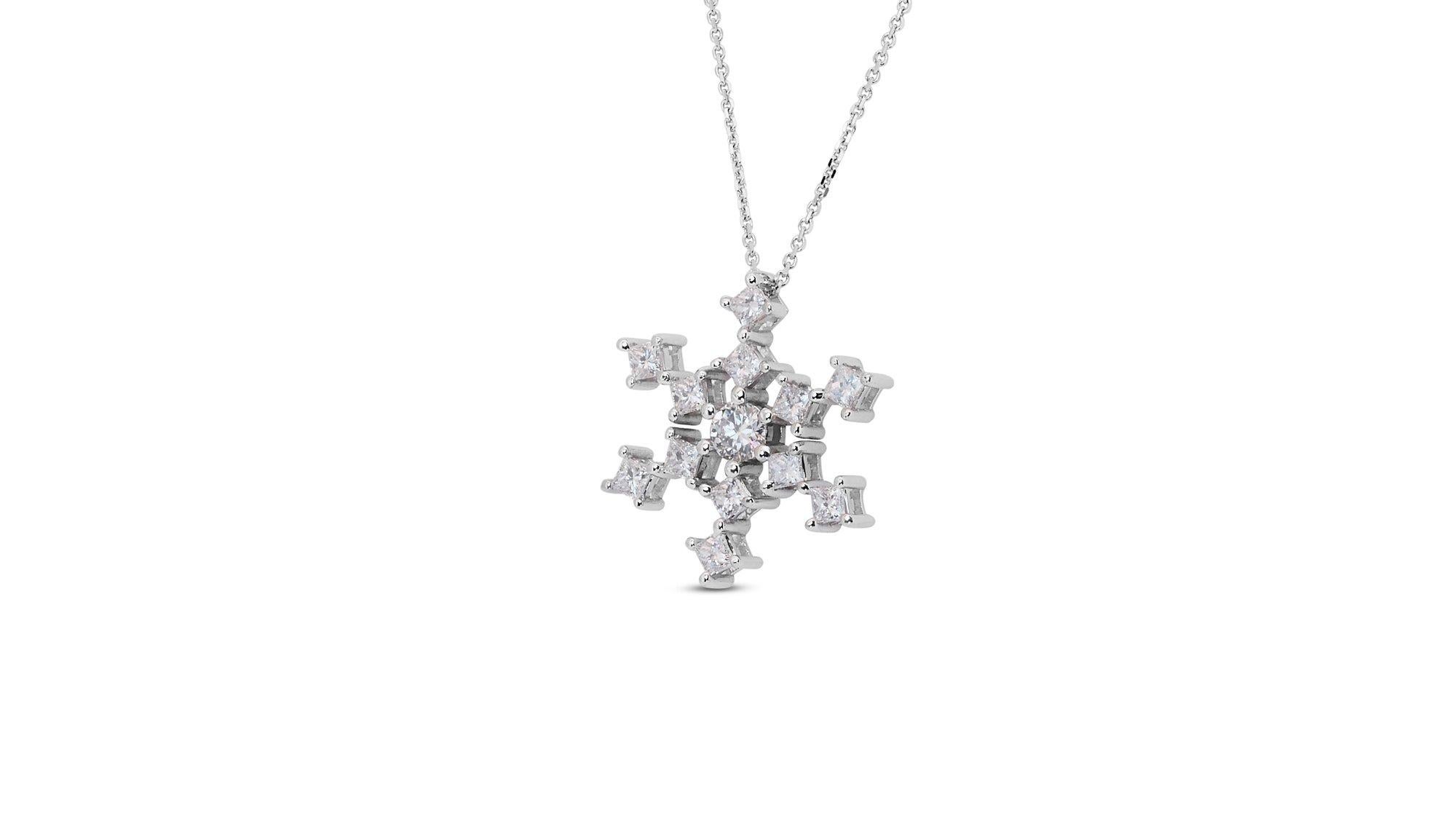 Beautiful 14k White Gold Snowflake Necklace 0.87 Ct Natural Diamonds IGI Cert 3