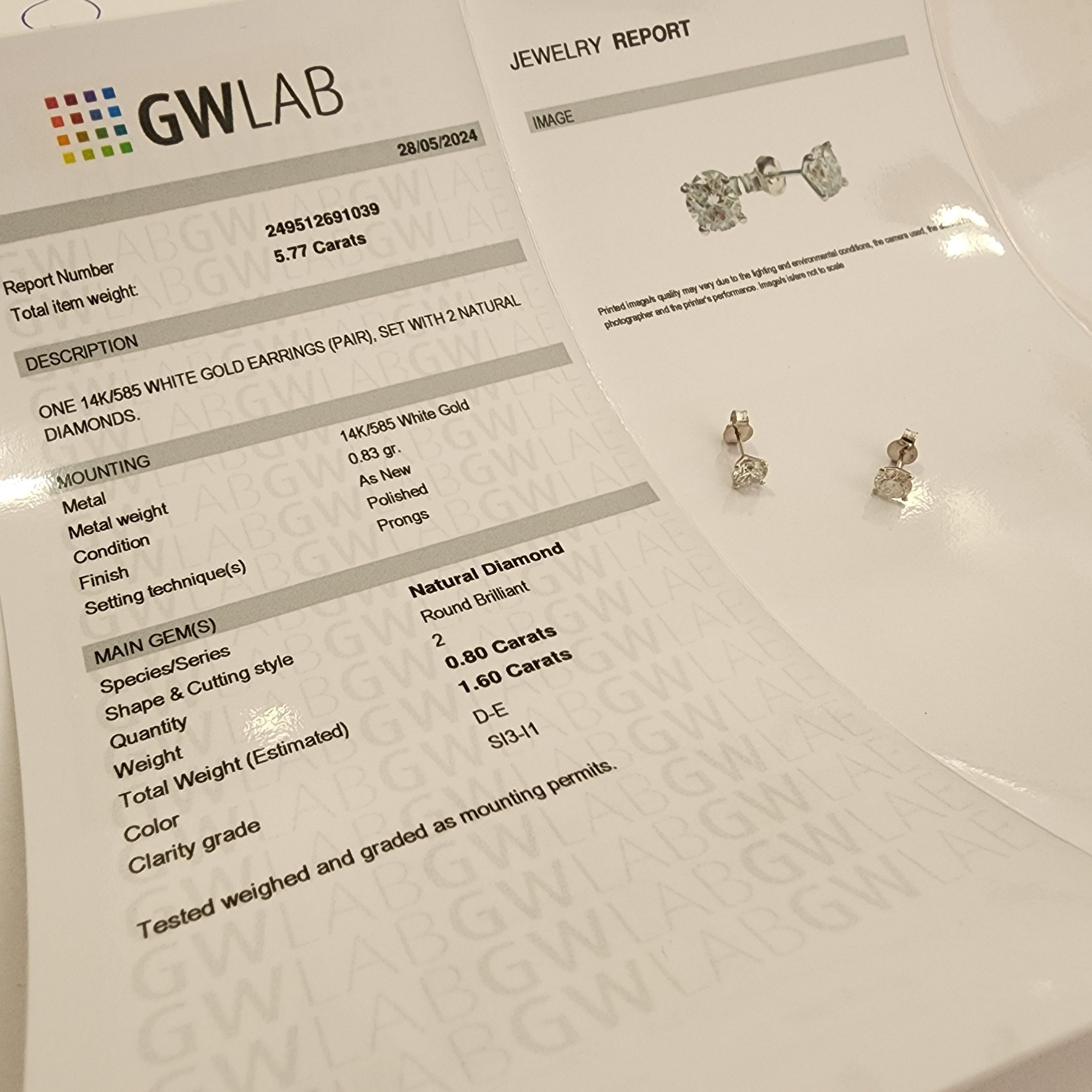 da uomo o donna Bellissimi orecchini in oro bianco 14K con 1,60ct di diamanti naturali in vendita