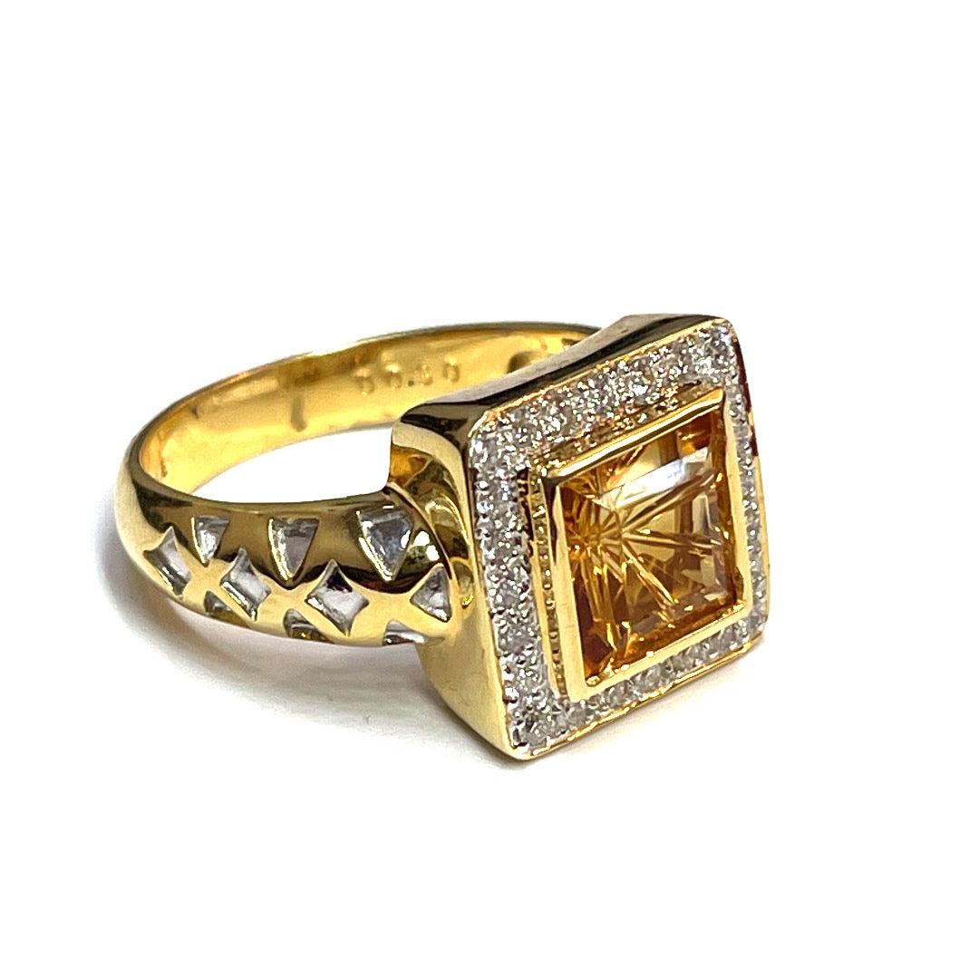 Modern Beautiful 14k Yellow Gold Citrine Diamond Ring