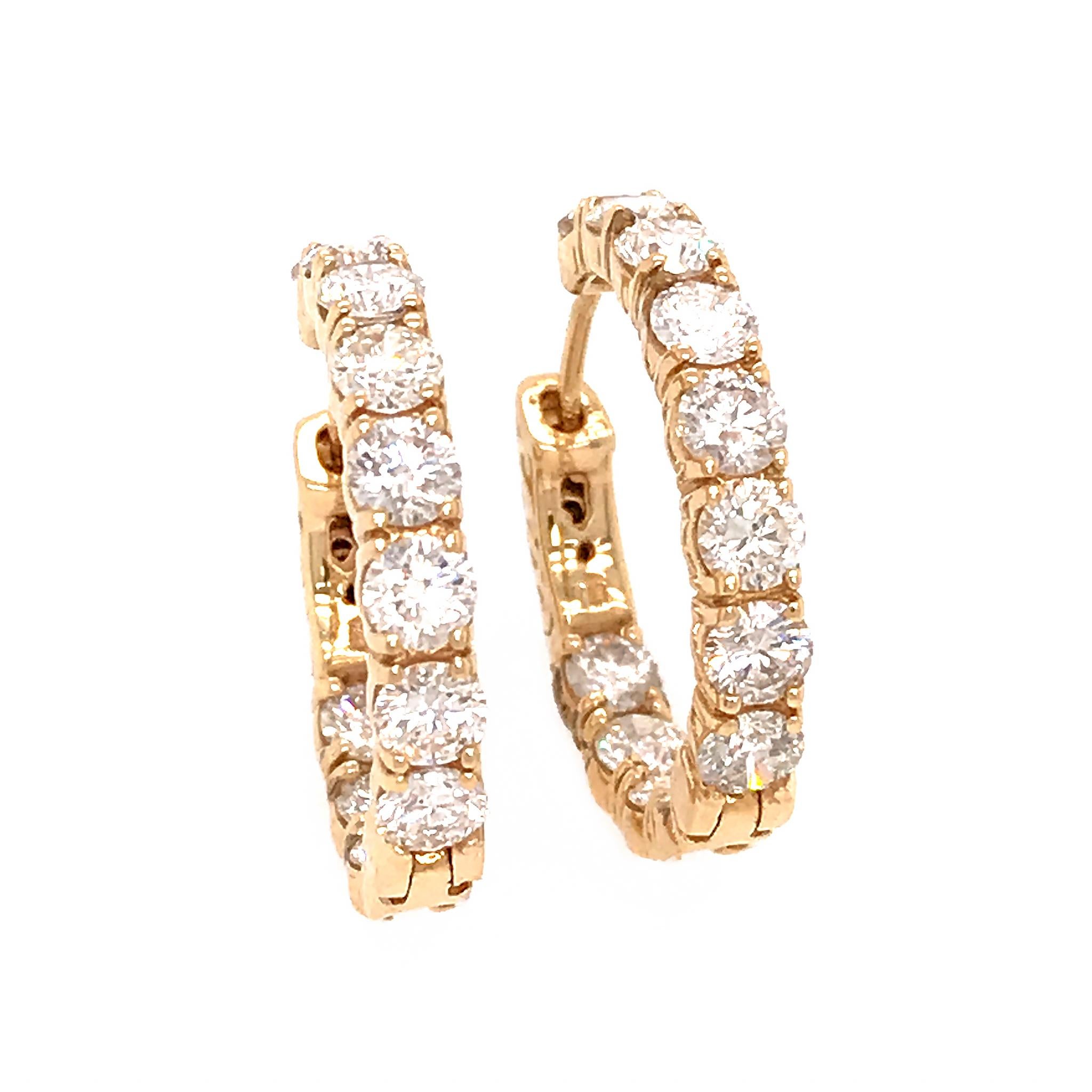 Women's Beautiful 14 Karat Yellow Gold Diamond Hoop Earrings