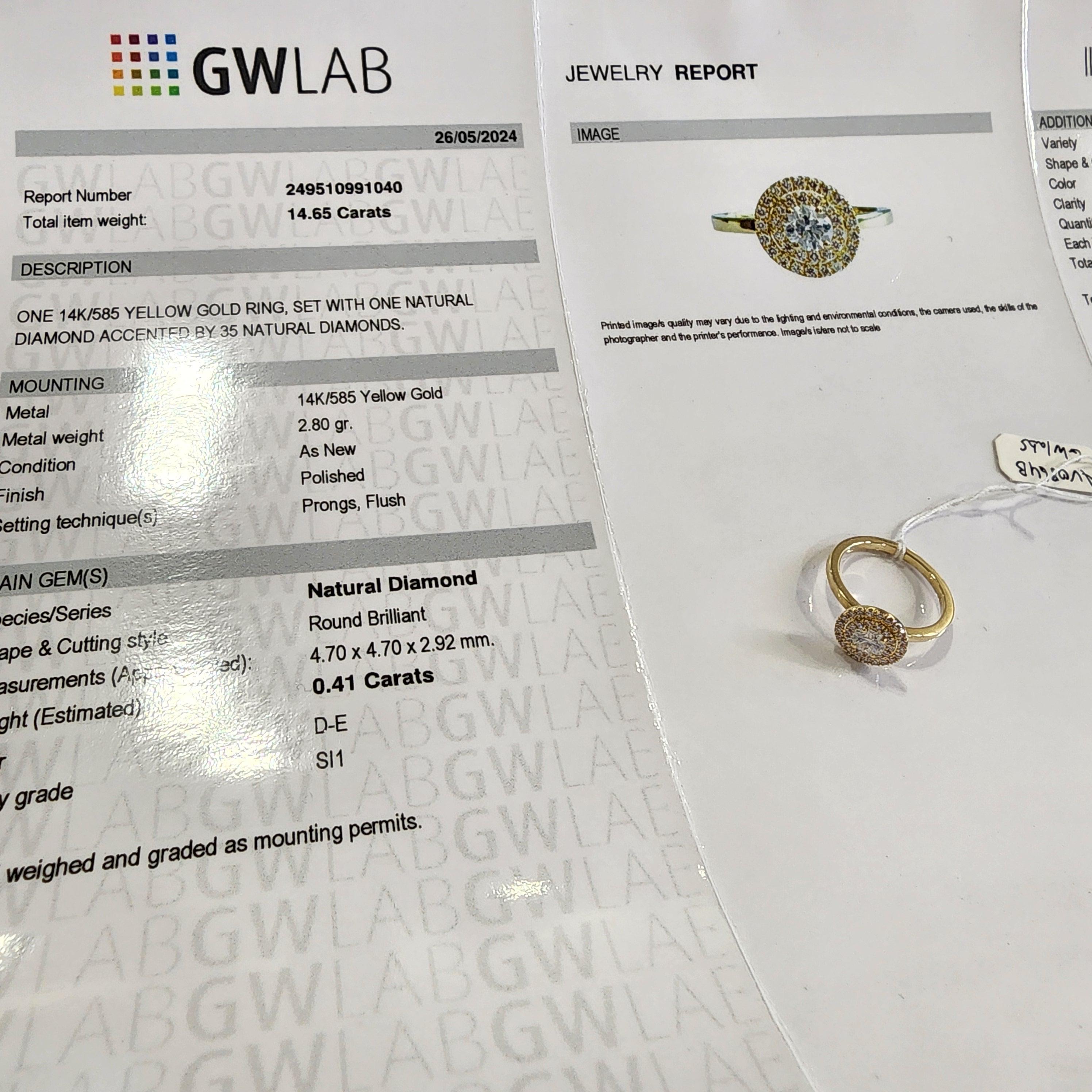 Schönes 14K Gelbgold  helo Verlobungsring mit 0,65 Karat natürlichen Diamanten (Moderne) im Angebot