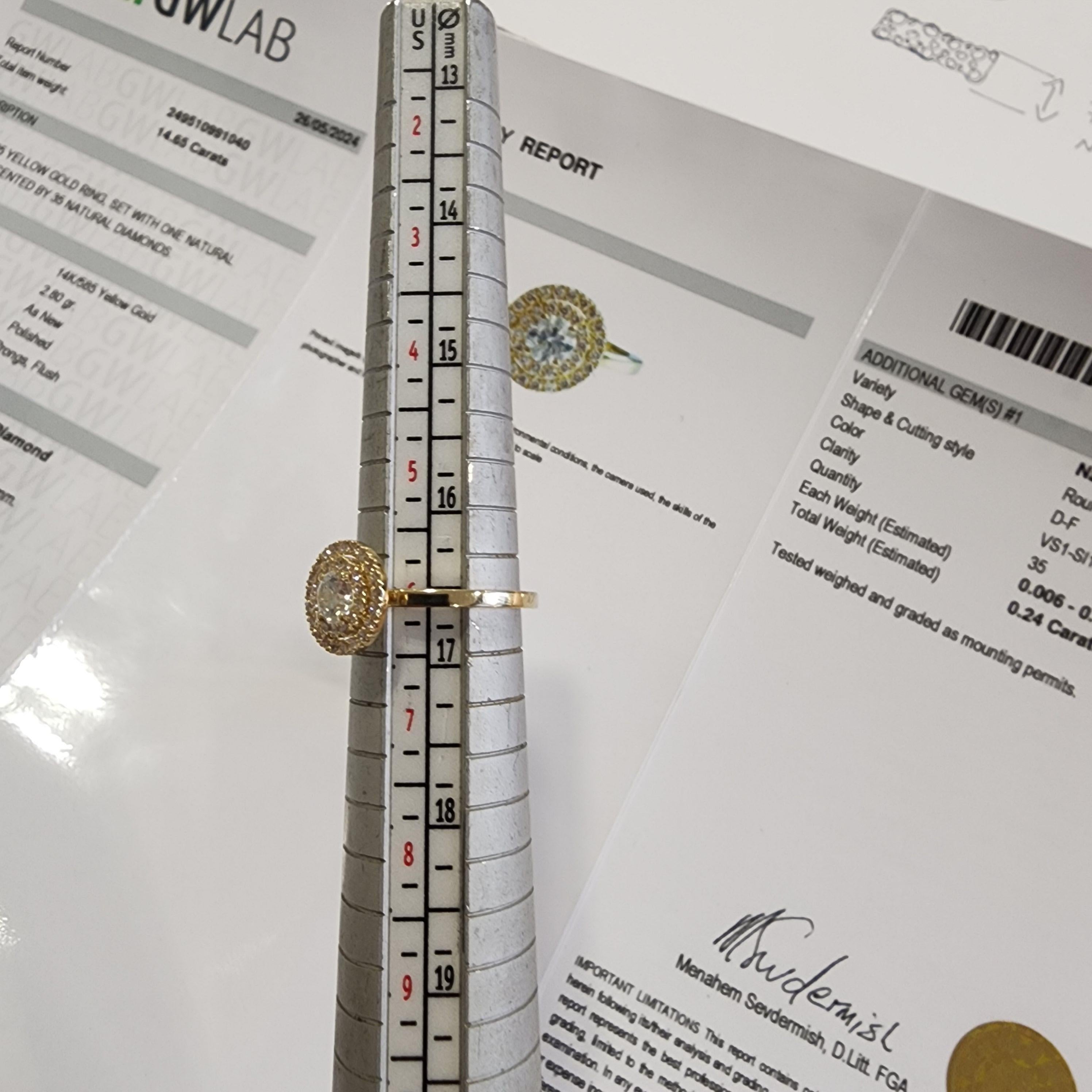 Schönes 14K Gelbgold  helo Verlobungsring mit 0,65 Karat natürlichen Diamanten (Brillantschliff) im Angebot