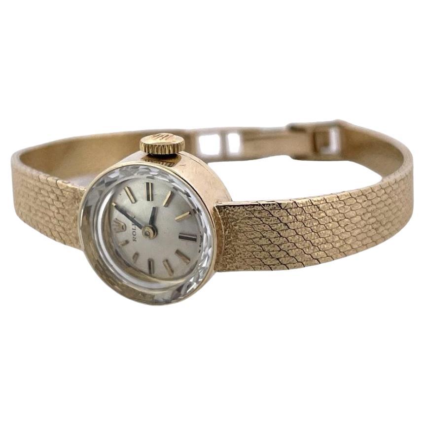 Beautiful 14K Yellow Gold Rolex Ladies Watch With Snake Skin Design Band For Sale