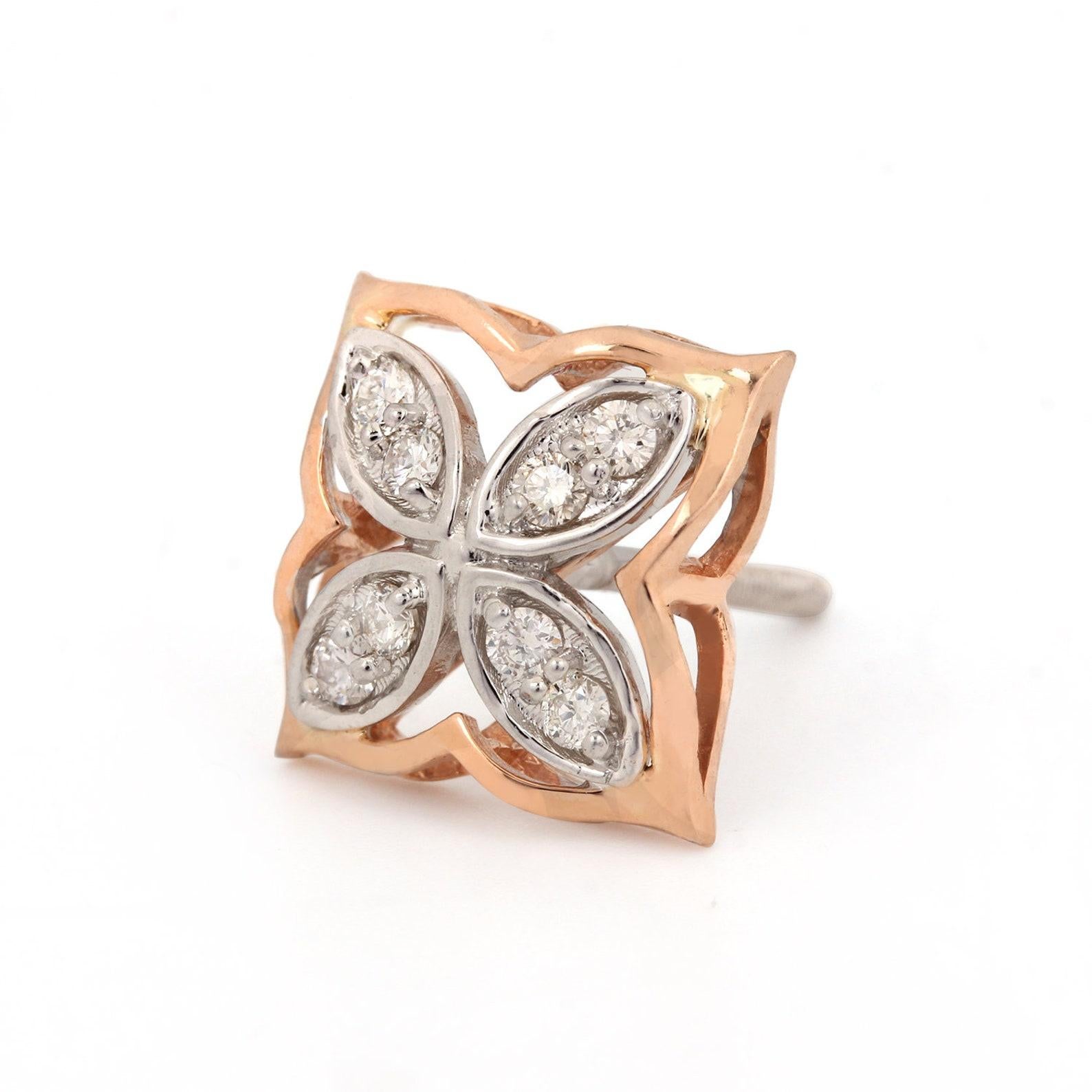 Bellissimo orecchino con borchie in oro giallo 14k Nature Pave Diamond Earring per le donne. in vendita 6
