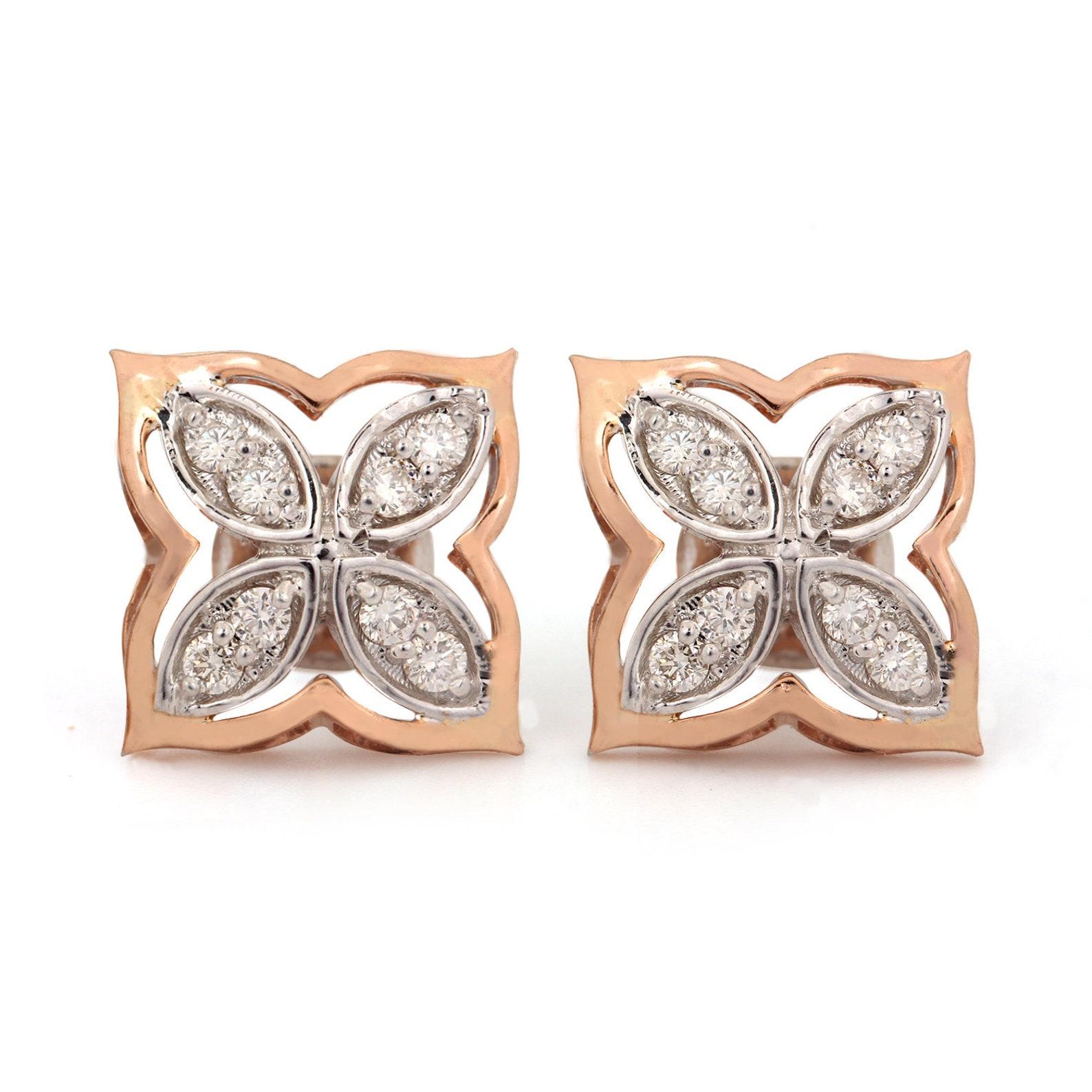 Art Déco Bellissimo orecchino con borchie in oro giallo 14k Nature Pave Diamond Earring per le donne. in vendita
