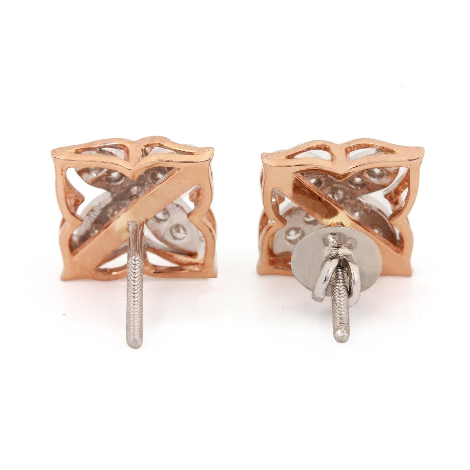 Bellissimo orecchino con borchie in oro giallo 14k Nature Pave Diamond Earring per le donne. In condizioni Nuovo in vendita a Chicago, IL